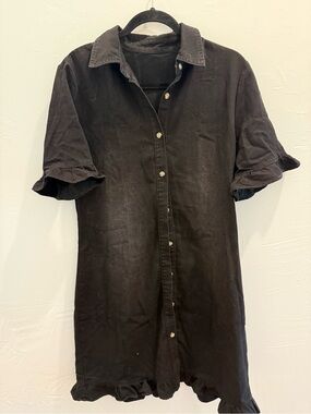 Black Button-Up Shirt Dress - Classic Short Sleeve